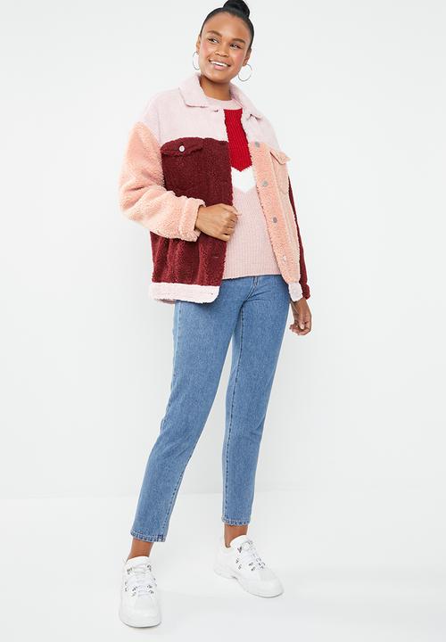 Missguided - Colour block oversized borg trucker jacket - multi