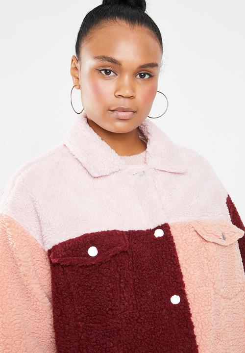 Missguided - Colour block oversized borg trucker jacket - multi