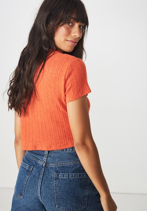 Cotton On - Mock neck texture short sleeve top - orange