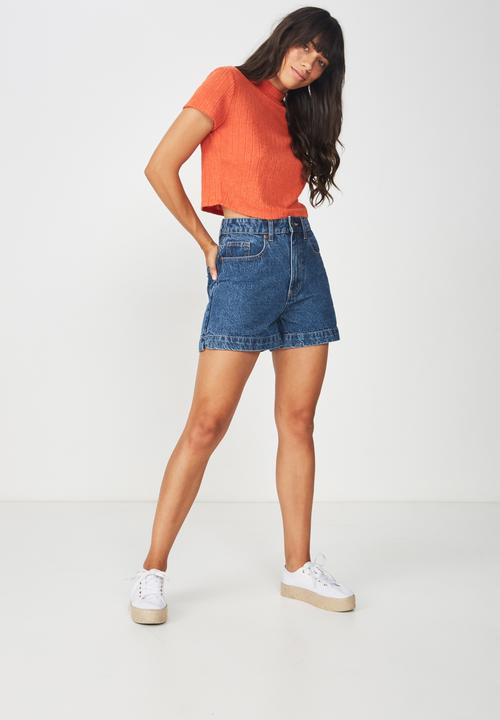 Cotton On - Mock neck texture short sleeve top - orange