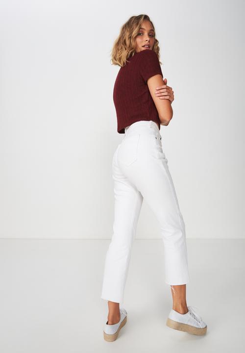 Cotton On - Mock neck texture short sleeve top - burgundy