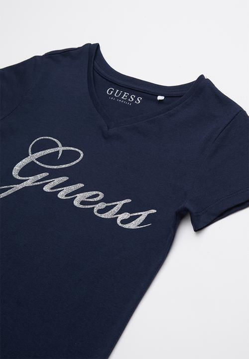GUESS - Short sleeve script bling tee - navy