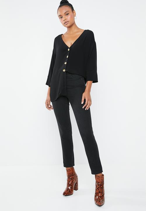 Superbalist - V-neck button front blouse - black 