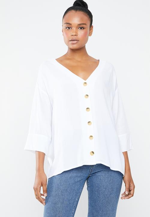 Superbalist - V-neck button front blouse - white