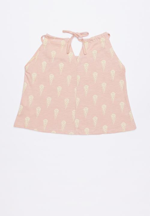 Lizzy - Anne  printed strappie tee - pink & yellow