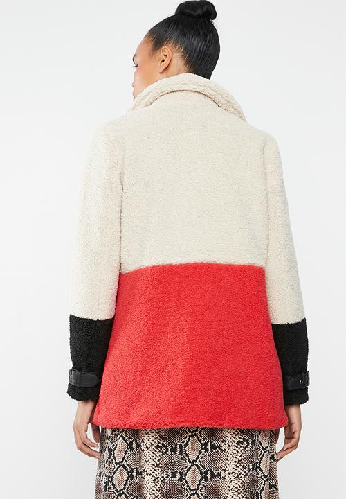 ONLY - Celina blocked sherpa mix coat - multi