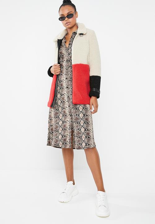 ONLY - Celina blocked sherpa mix coat - multi
