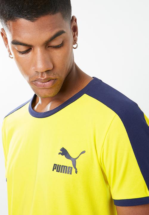 PUMA - Iconic T7 slim fit tee - yellow & navy