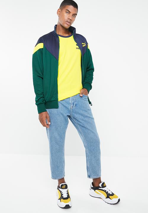 PUMA - Iconic T7 slim fit tee - yellow & navy