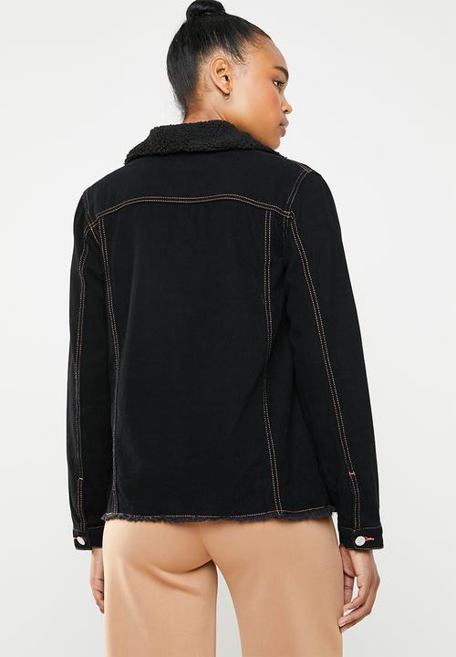 Missguided - Contrast stitch lightweight borg jacket - black