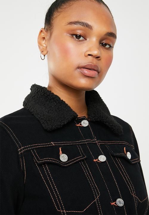 Missguided - Contrast stitch lightweight borg jacket - black