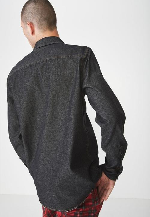 Cotton On - Distressed long sleeve denim shirt - black
