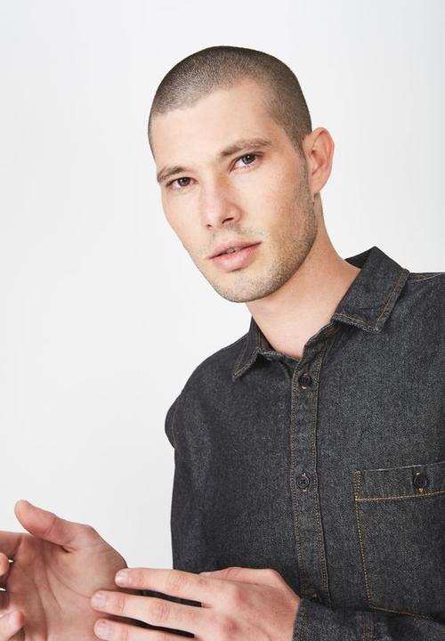 Cotton On - Distressed long sleeve denim shirt - black