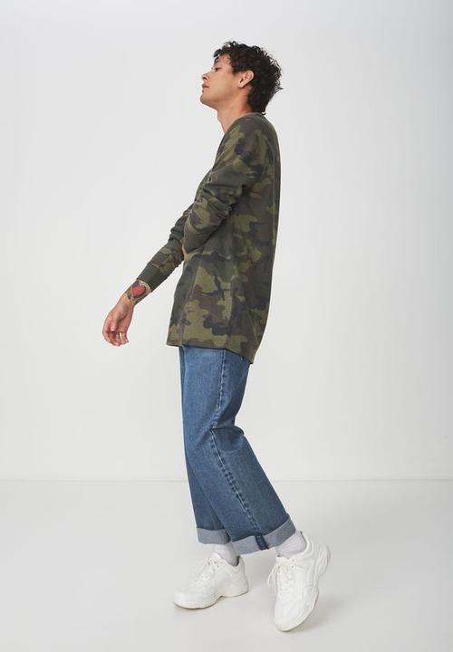 Cotton On - Jungle waffle camouflage long sleeve tee - green & black