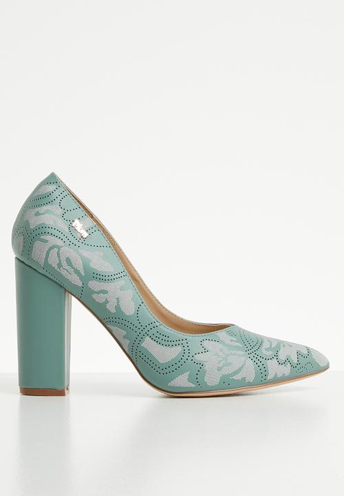 mint green block heels