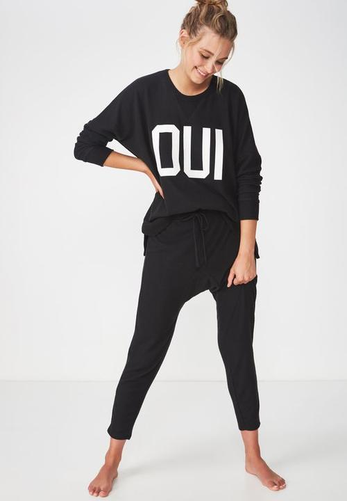 Cotton On - Super soft relaxed lounge crew - black & white