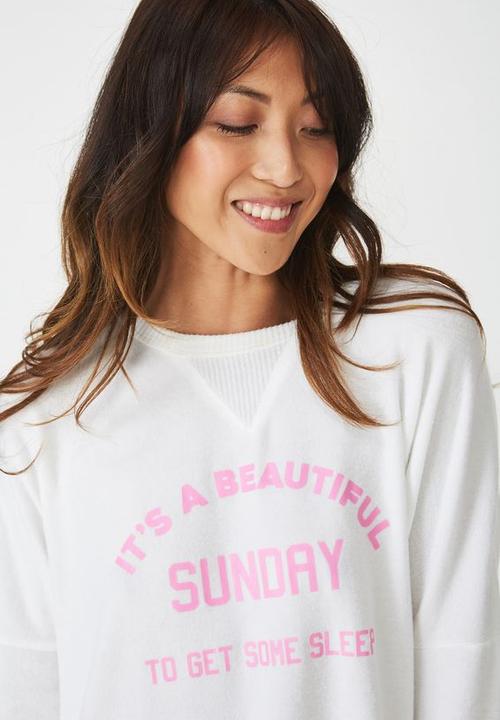 Cotton On - Super soft relaxed lounge crew - white & pink