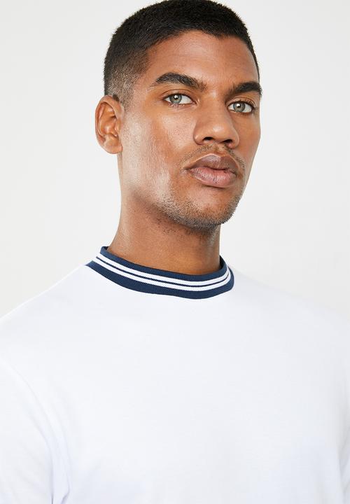Only & Sons - Hugo rib  tee - white & navy 