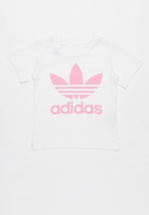 white and pink adidas t shirt