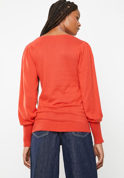 Brave Soul - Crew neck jersey with balloon sleeve - red