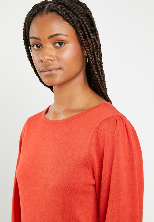 Brave Soul - Crew neck jersey with balloon sleeve - red