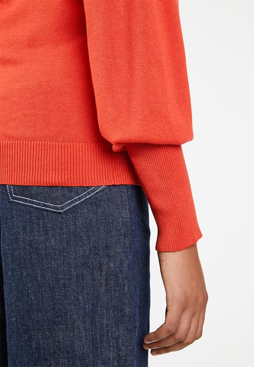 Brave Soul - Crew neck jersey with balloon sleeve - red