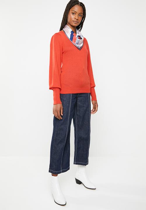 Brave Soul - Crew neck jersey with balloon sleeve - red