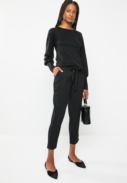 Brave Soul - Baggy trousers with tie waist - black