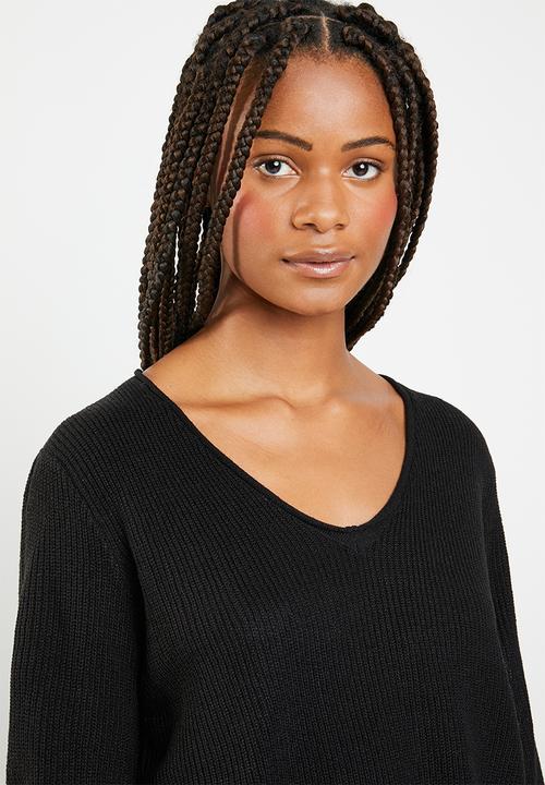 Brave Soul - Flared sleeve V-neck jersey - black