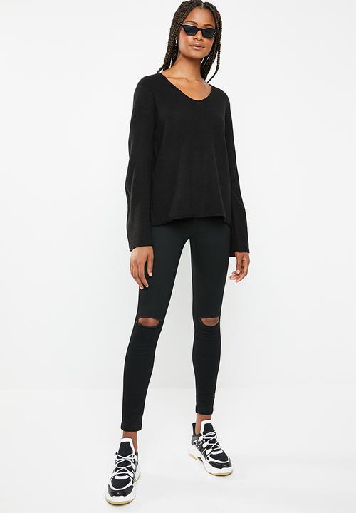 Brave Soul - Flared sleeve V-neck jersey - black