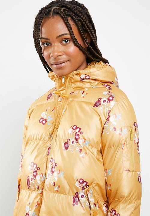 Brave Soul - All over floral padded jacket with hood - multi
