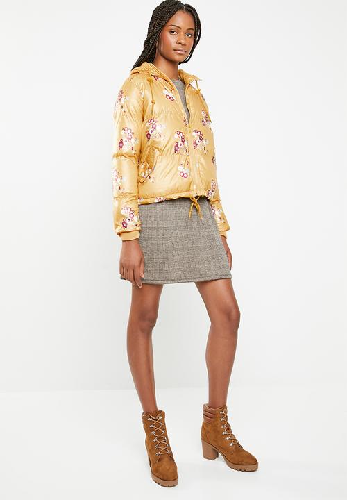Brave Soul - All over floral padded jacket with hood - multi