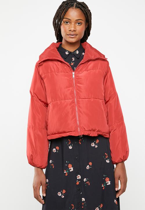 Brave Soul - Oversized cropped puffer jacket - red