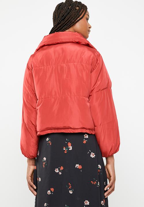 Brave Soul - Oversized cropped puffer jacket - red