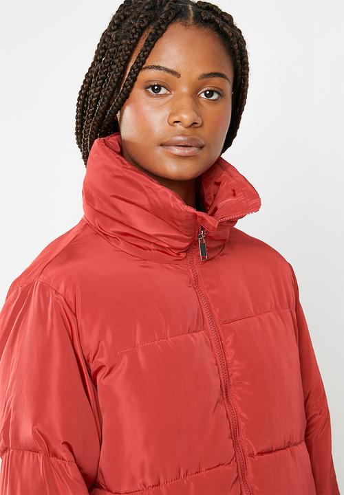 Brave Soul - Oversized cropped puffer jacket - red