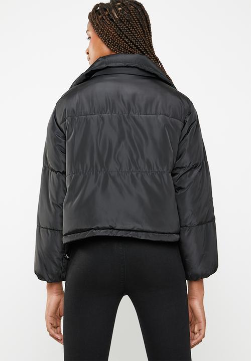 Brave Soul - Oversized cropped puffer jacket - black