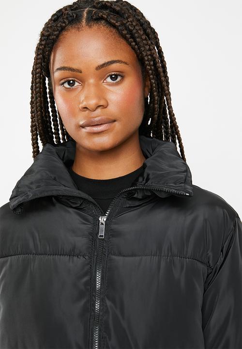 Brave Soul - Oversized cropped puffer jacket - black