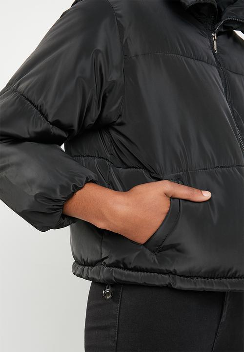 Brave Soul - Oversized cropped puffer jacket - black