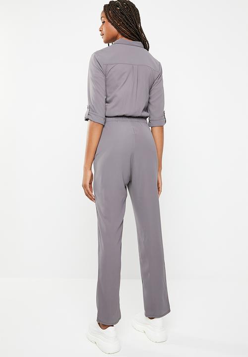 Brave Soul - Tie waist jumpsuit - grey