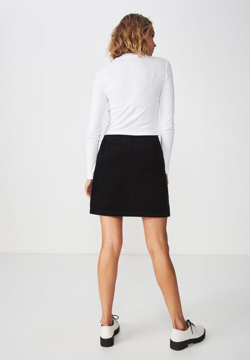 Cotton On - A line pocket front cord mini skirt - black