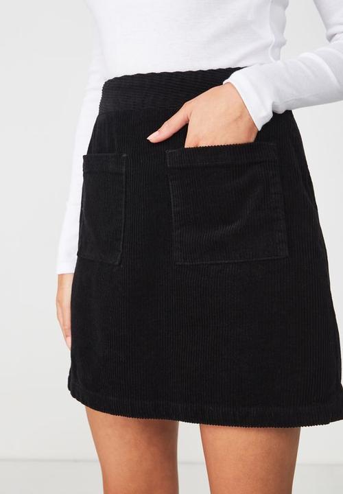 Cotton On - A line pocket front cord mini skirt - black