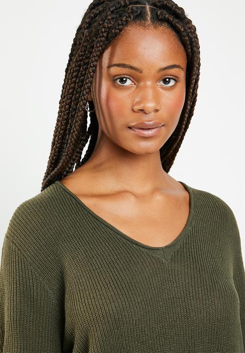 Brave Soul - Flared sleeve V-neck jersey - green