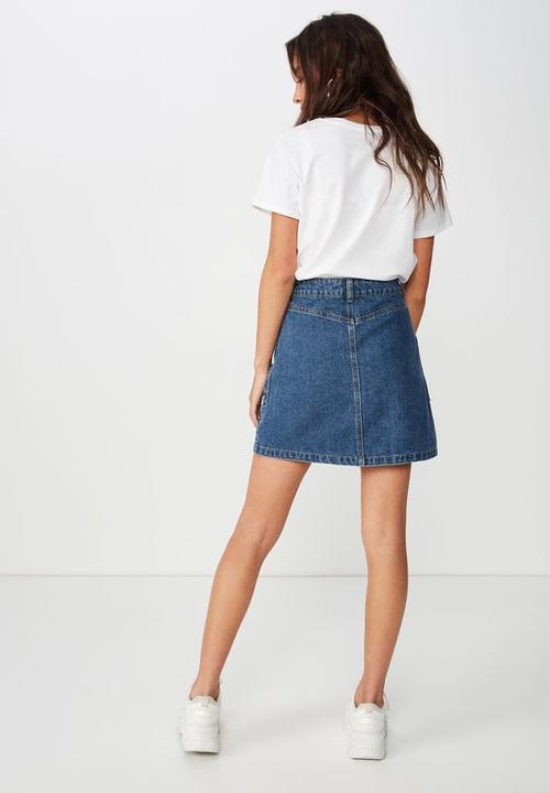 Cotton On - A line zip front denim skirt - blue