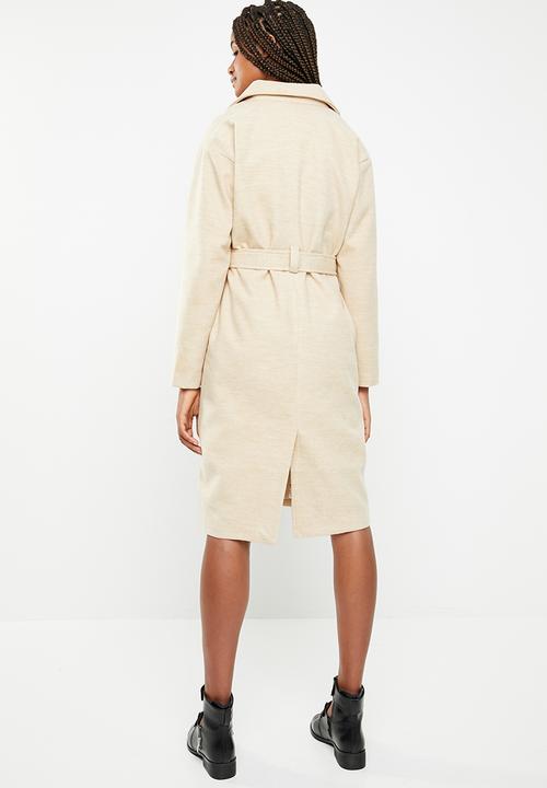Missguided - Longline belted faux wool coat - camel