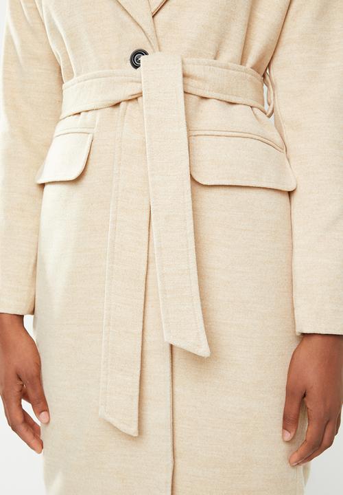 Missguided - Longline belted faux wool coat - camel