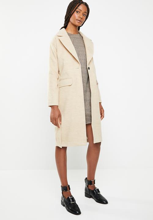 Missguided - Longline belted faux wool coat - camel