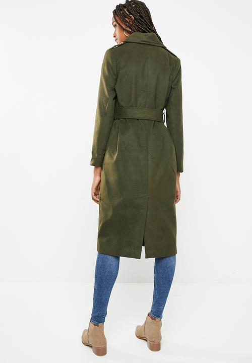 Missguided - Belted military format coat - khaki