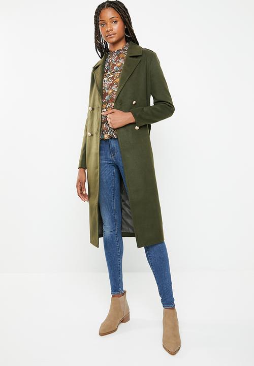 Missguided - Belted military format coat - khaki