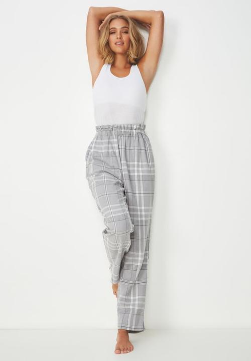 Cotton On - Flannel paper bag check pant - grey & white