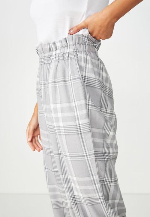 Cotton On - Flannel paper bag check pant - grey & white